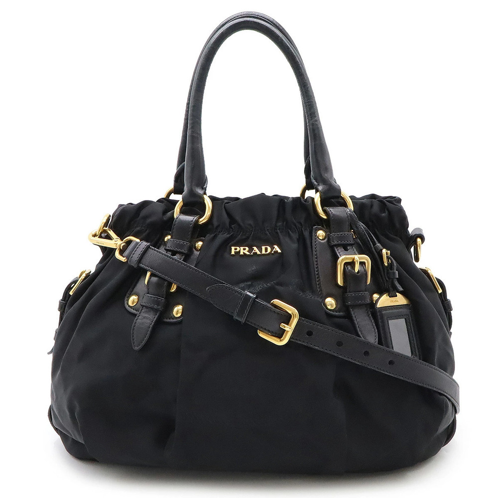 Prada jacquard tote bag shoulder gathered black Nero Black duty